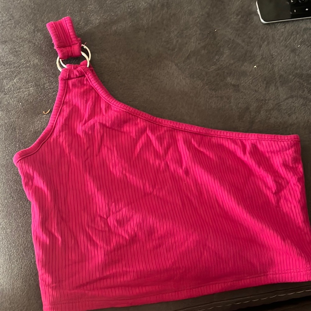 garage pink cropped top one shoulder